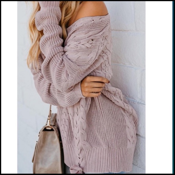 Braids and Cable Knit Sweater in Mauve - Picture 3 of 10